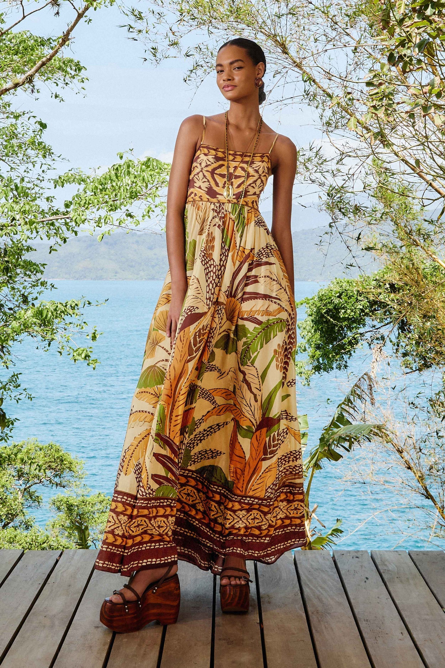 Robe longue feuillage