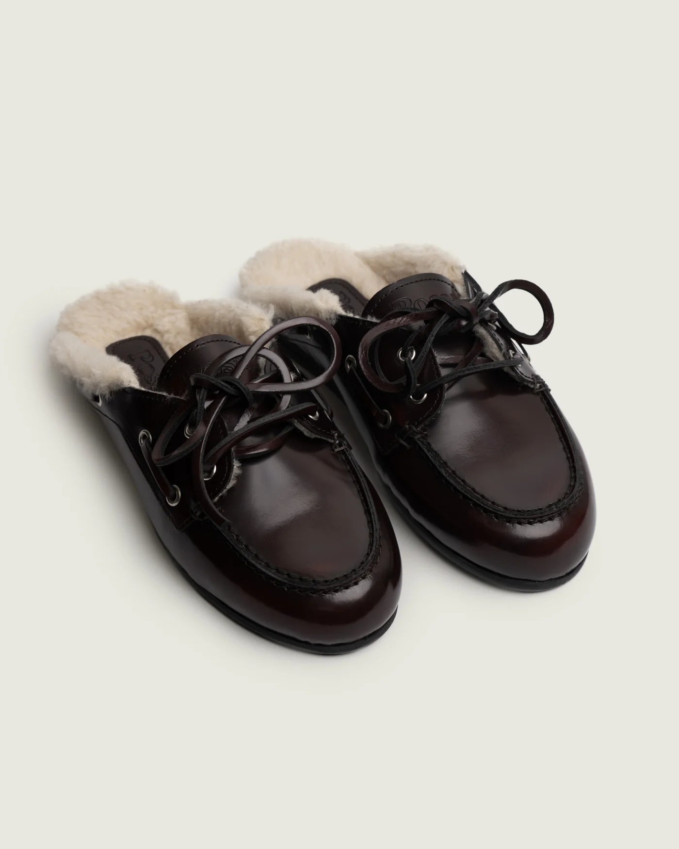Mules cuir fourrure burgundy