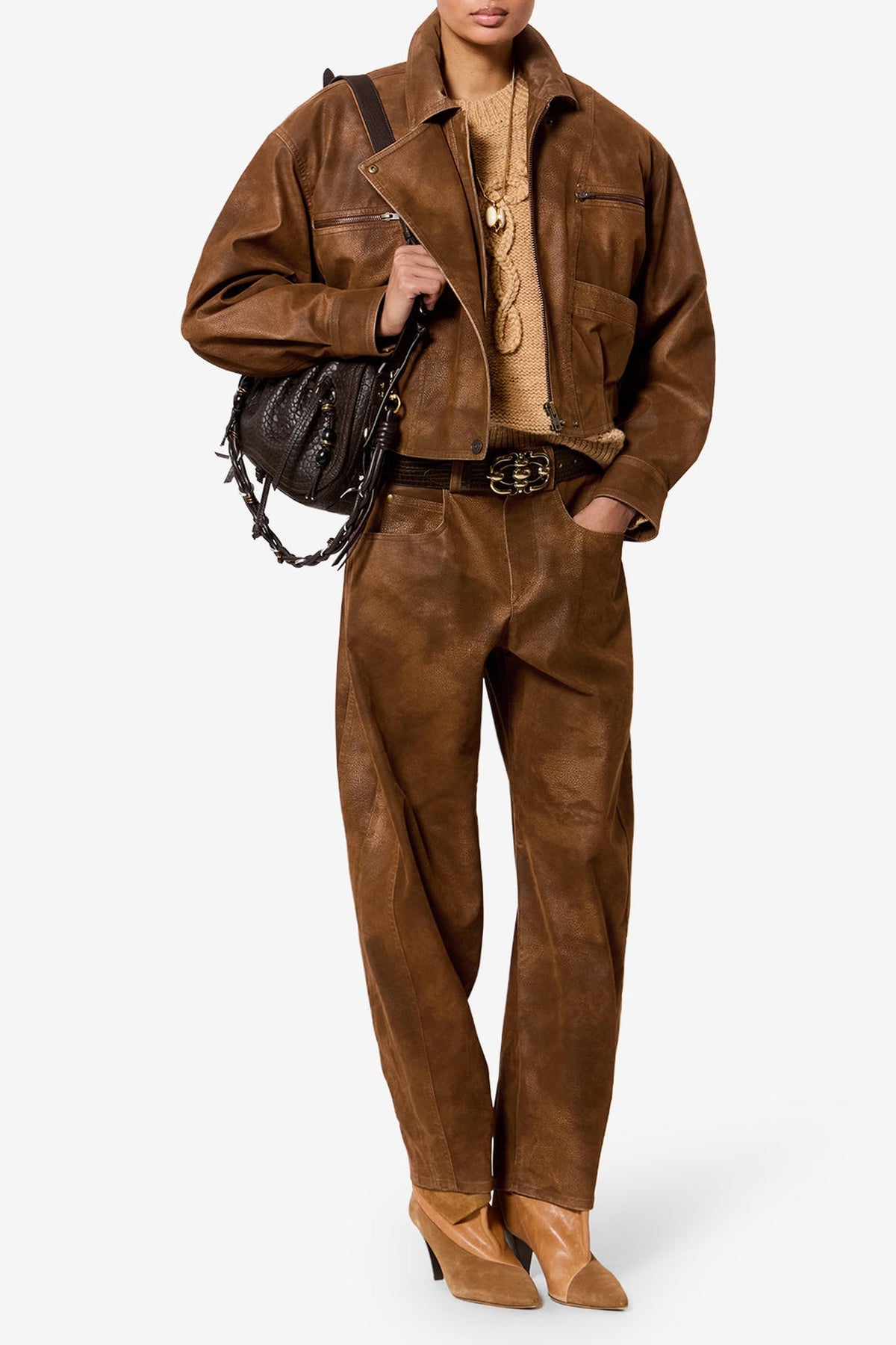Pantalon Belky Isabel Marant – marron – porté de face