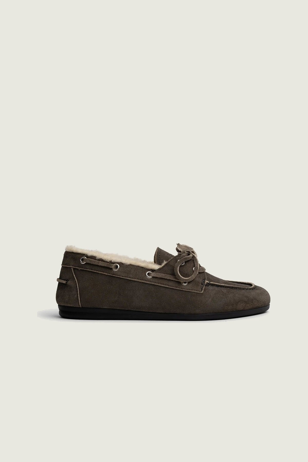 Mocassins fourrés en suède Posa, kaki, vue de profil