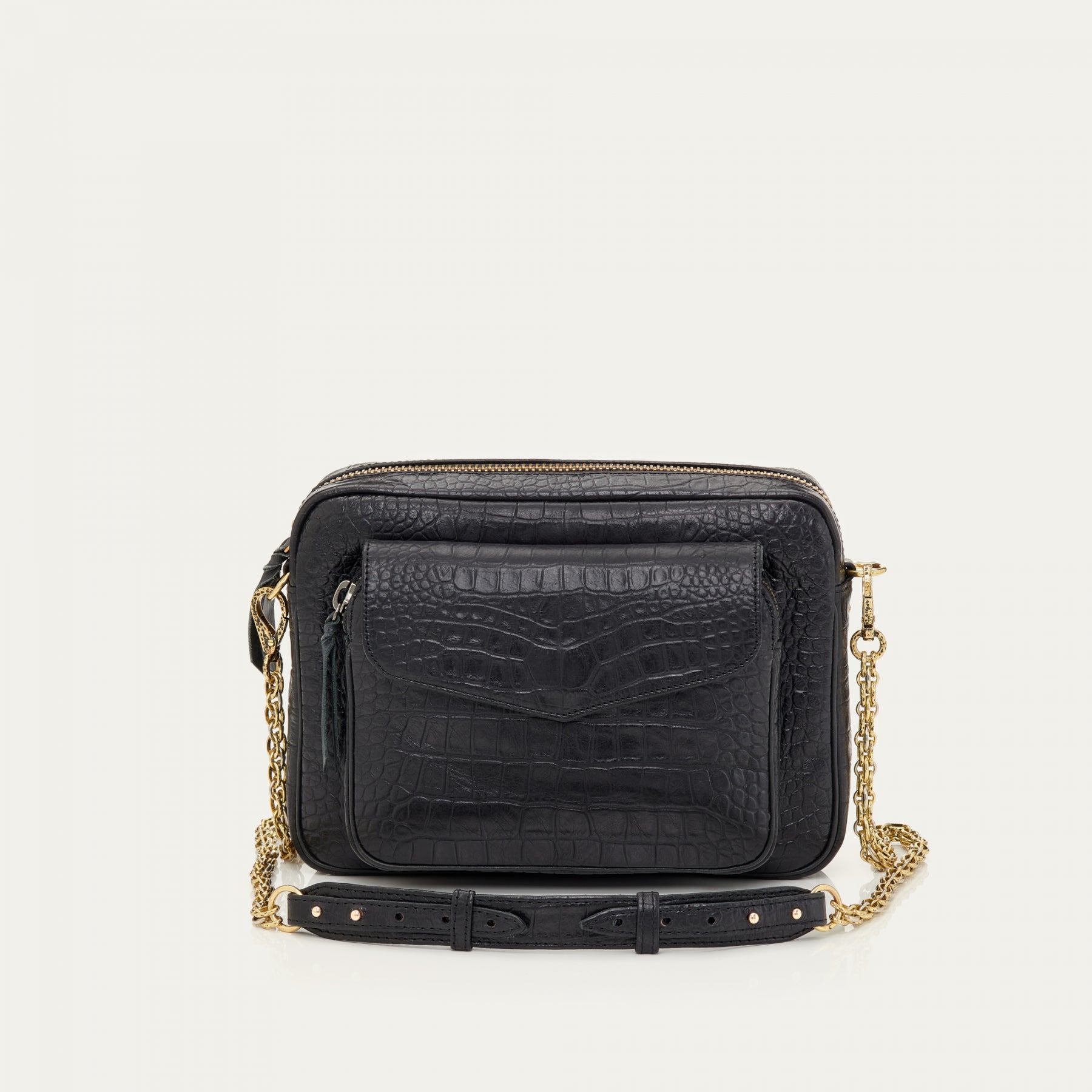 SAC BIG CHARLY CROCO CUIR NOIR