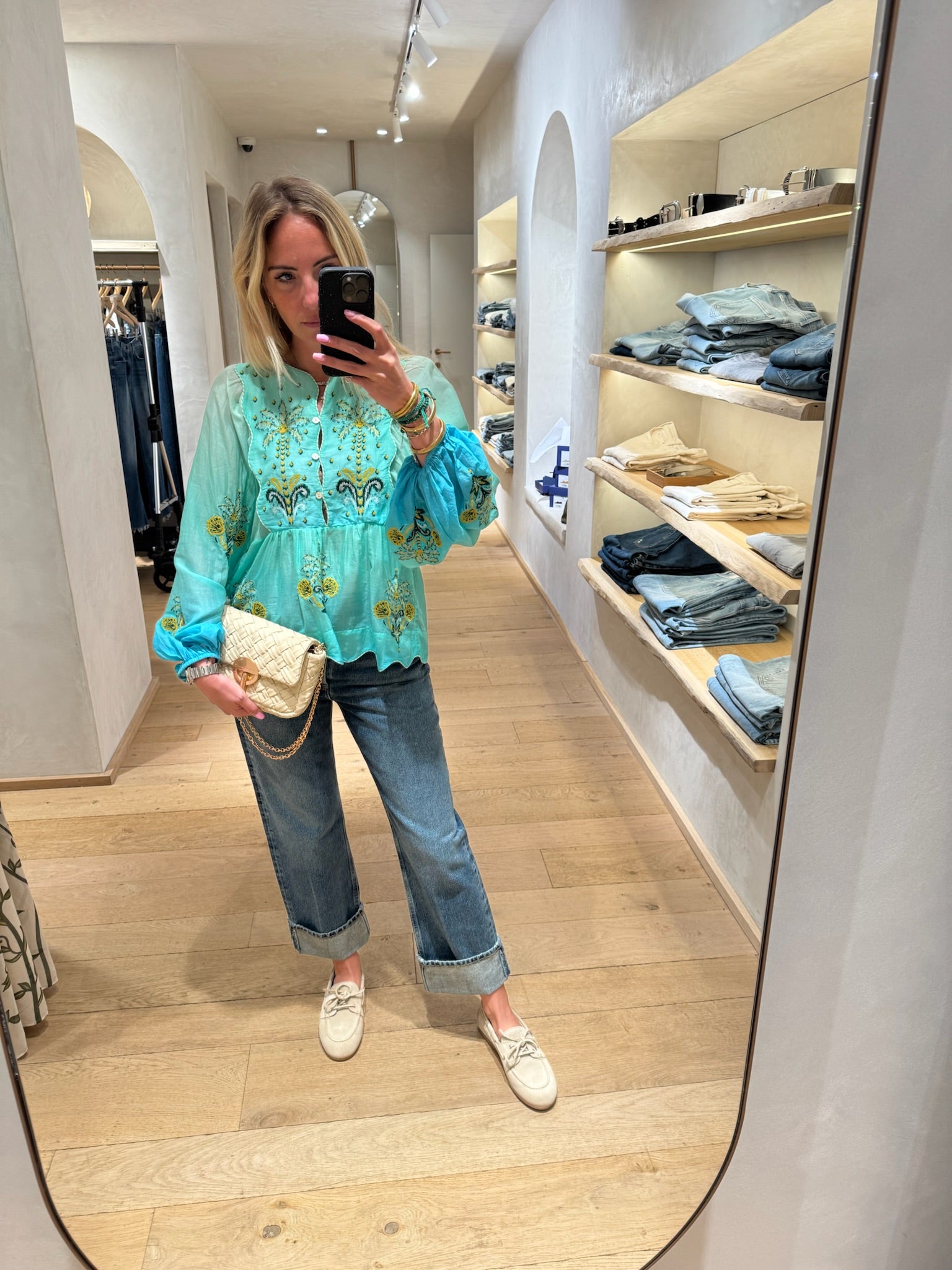 Blouse print turquoise