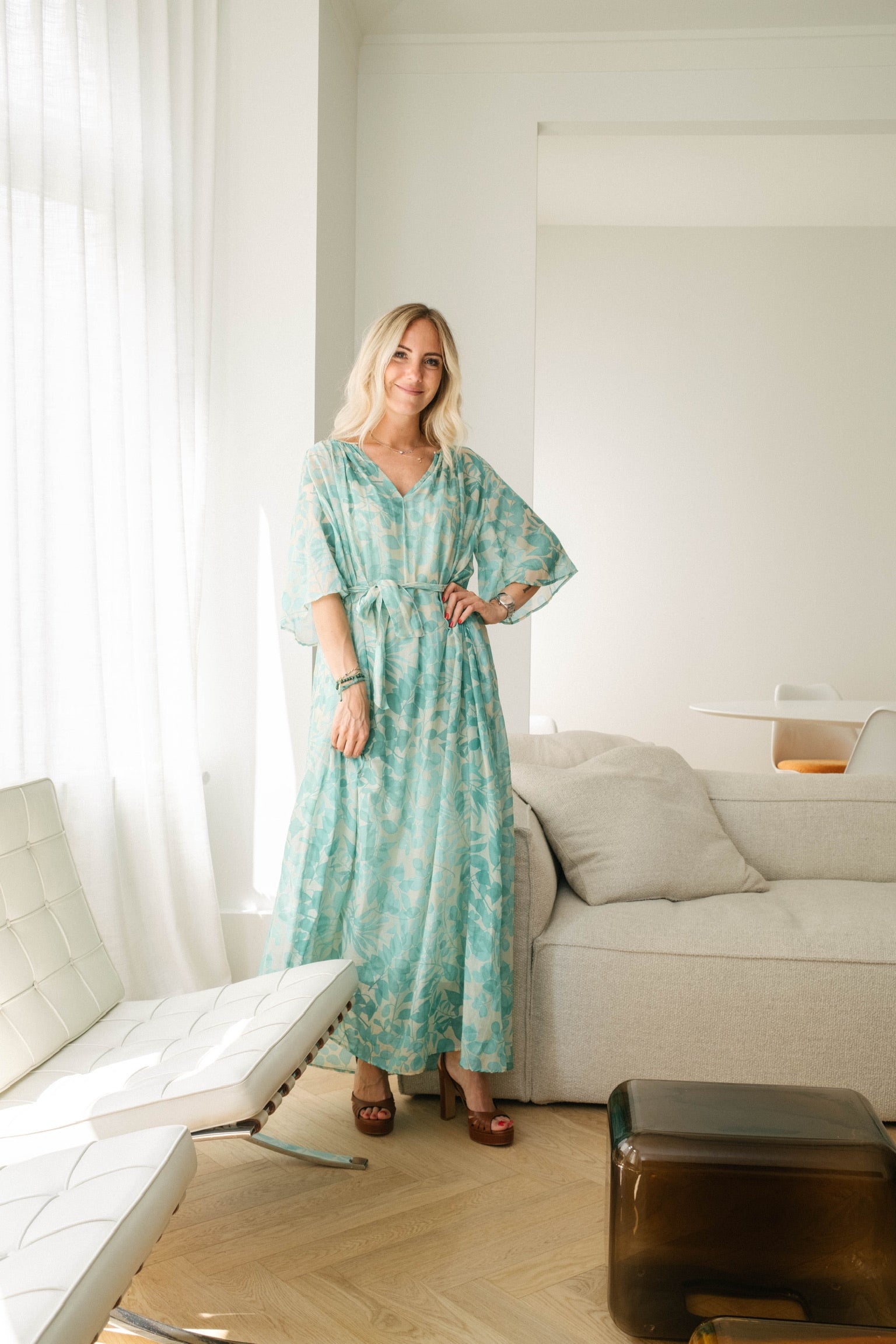 Robe print fleurs turquoise
