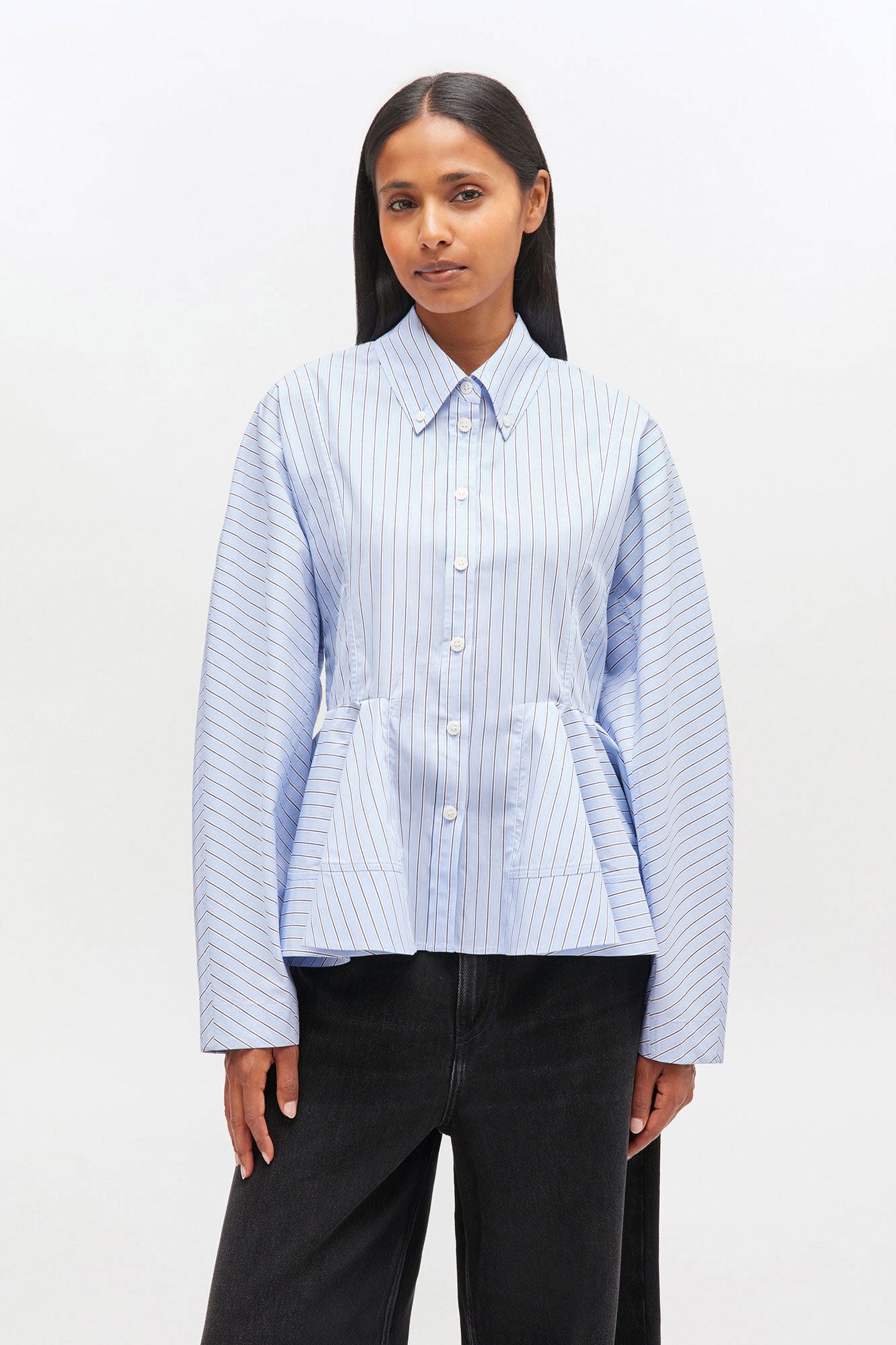 Chemise péplum à rayures bleues