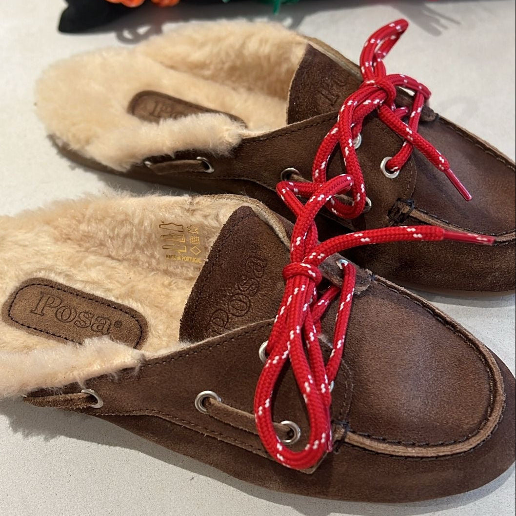 Mules fourrées suède