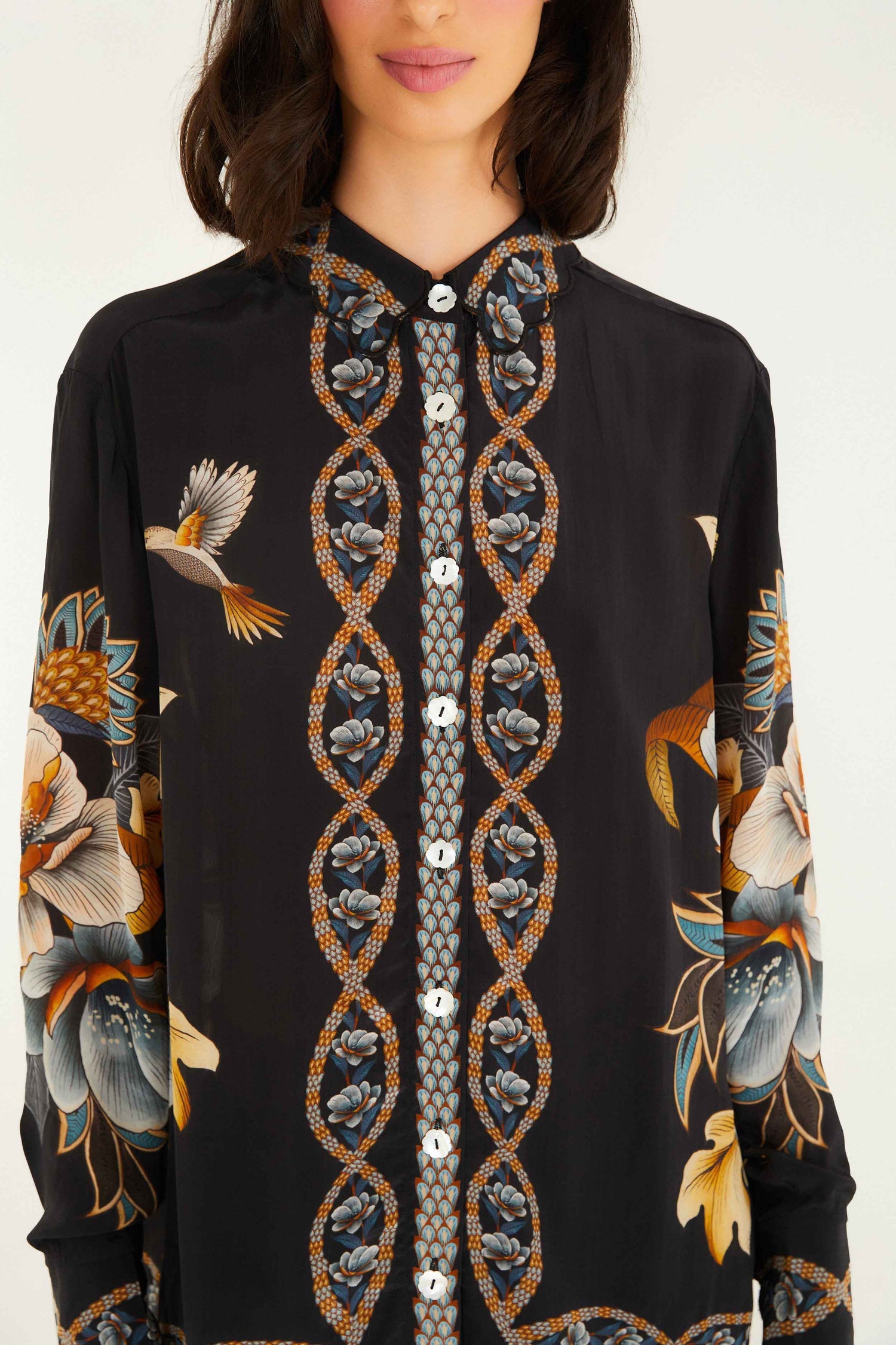 Chemisier black floral snake