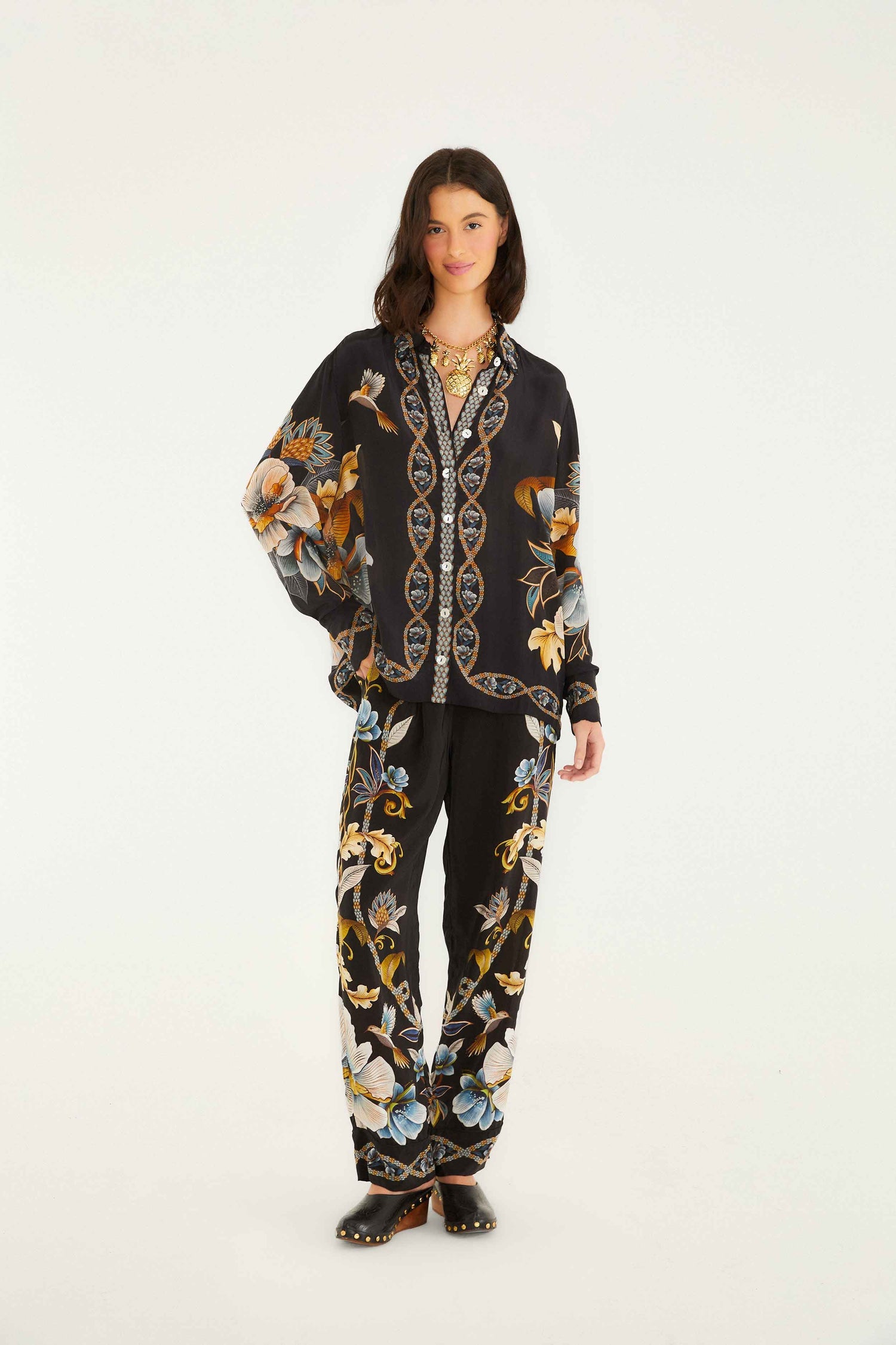 Chemisier black floral snake