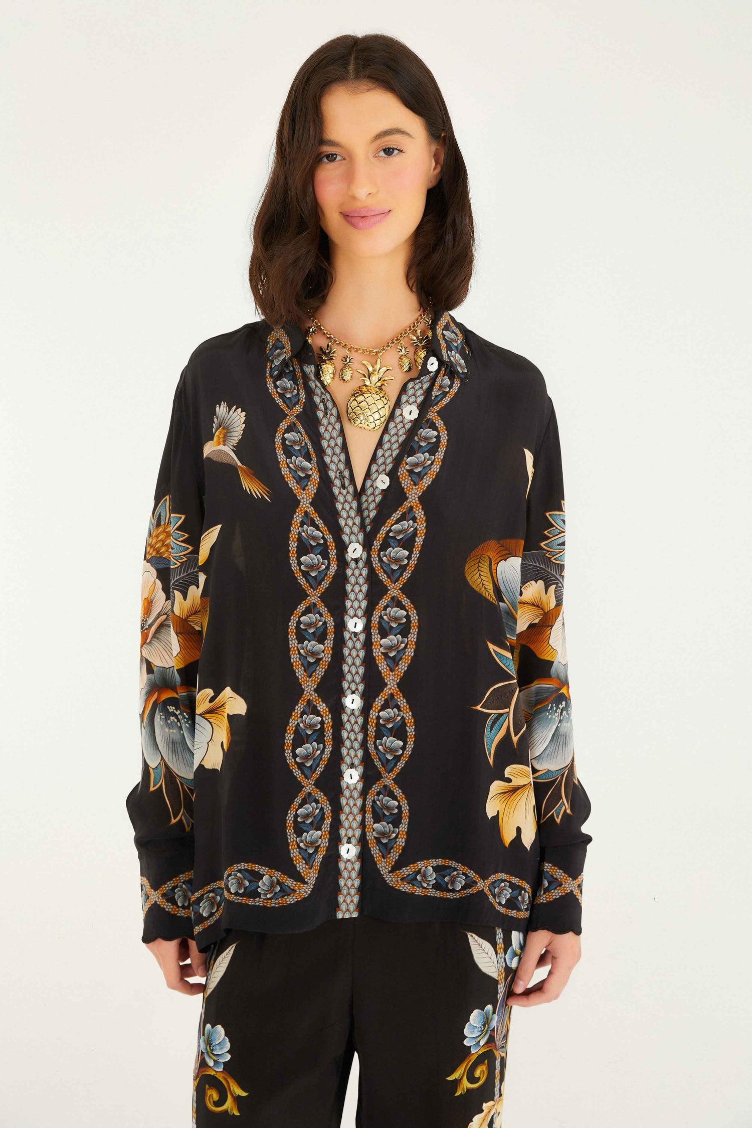 Chemisier black floral snake