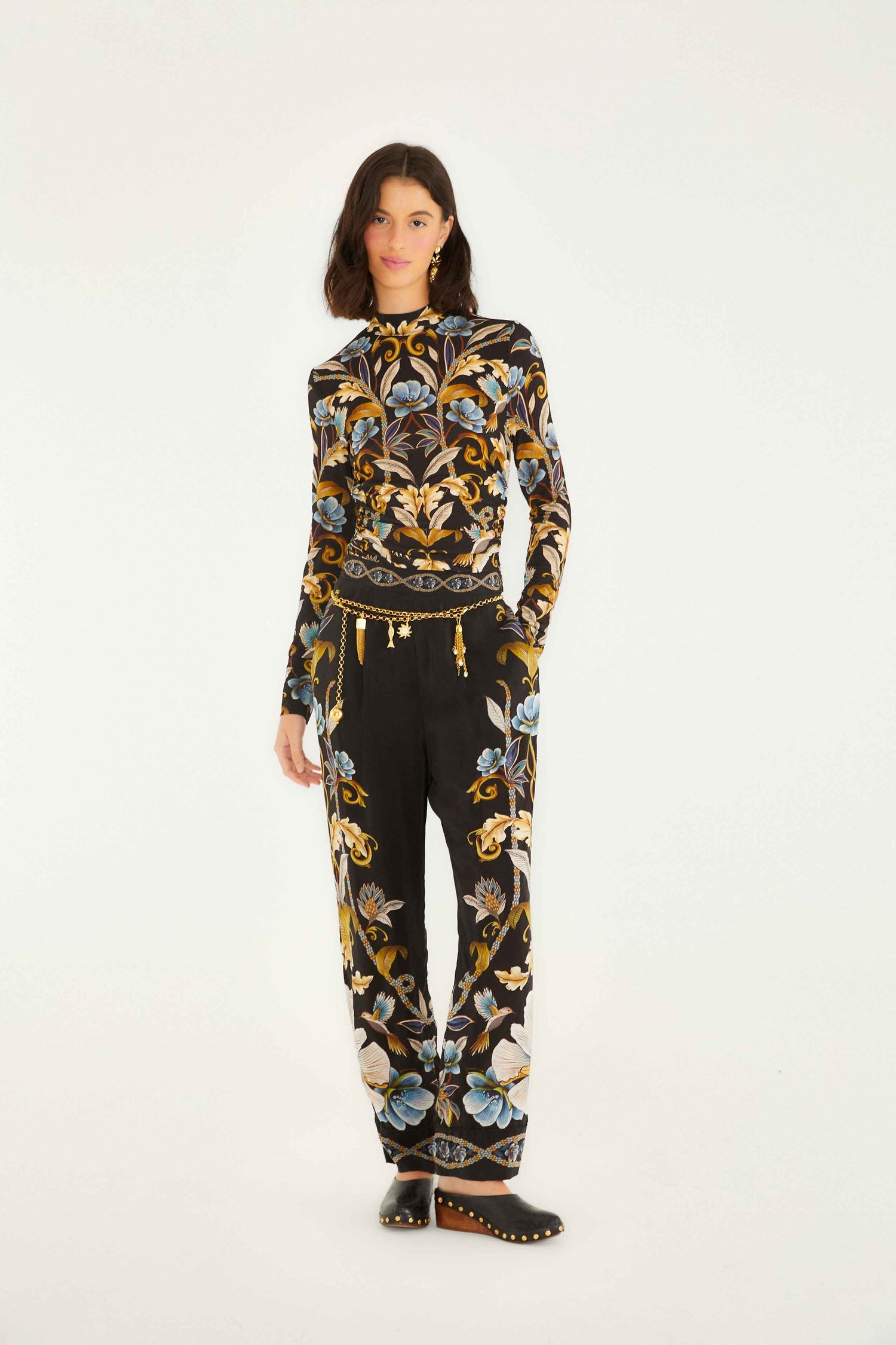 Blouse black floral snake