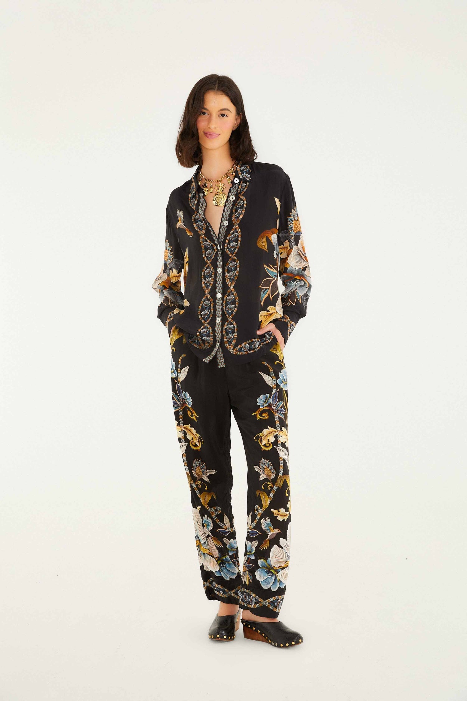 Pantalon black floral snake