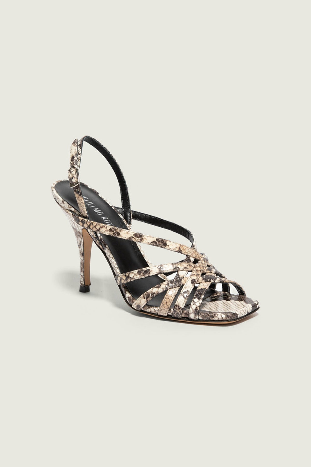 Sandales à talons python Fairy Guglielmo Rotta, blanc, vue de trois quarts