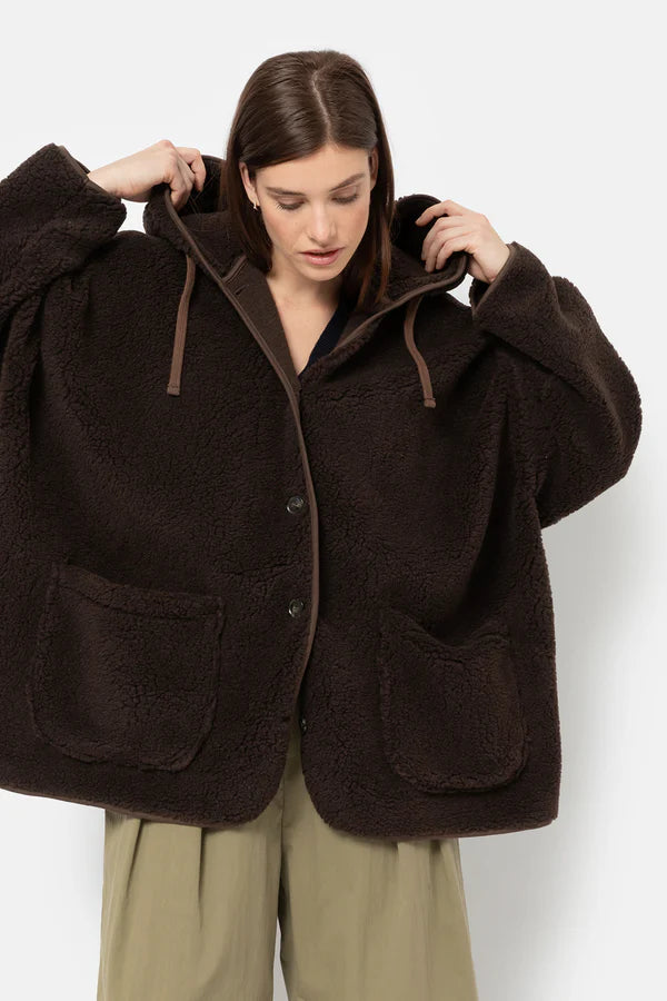 KENJI oversized hooded teddy jacket