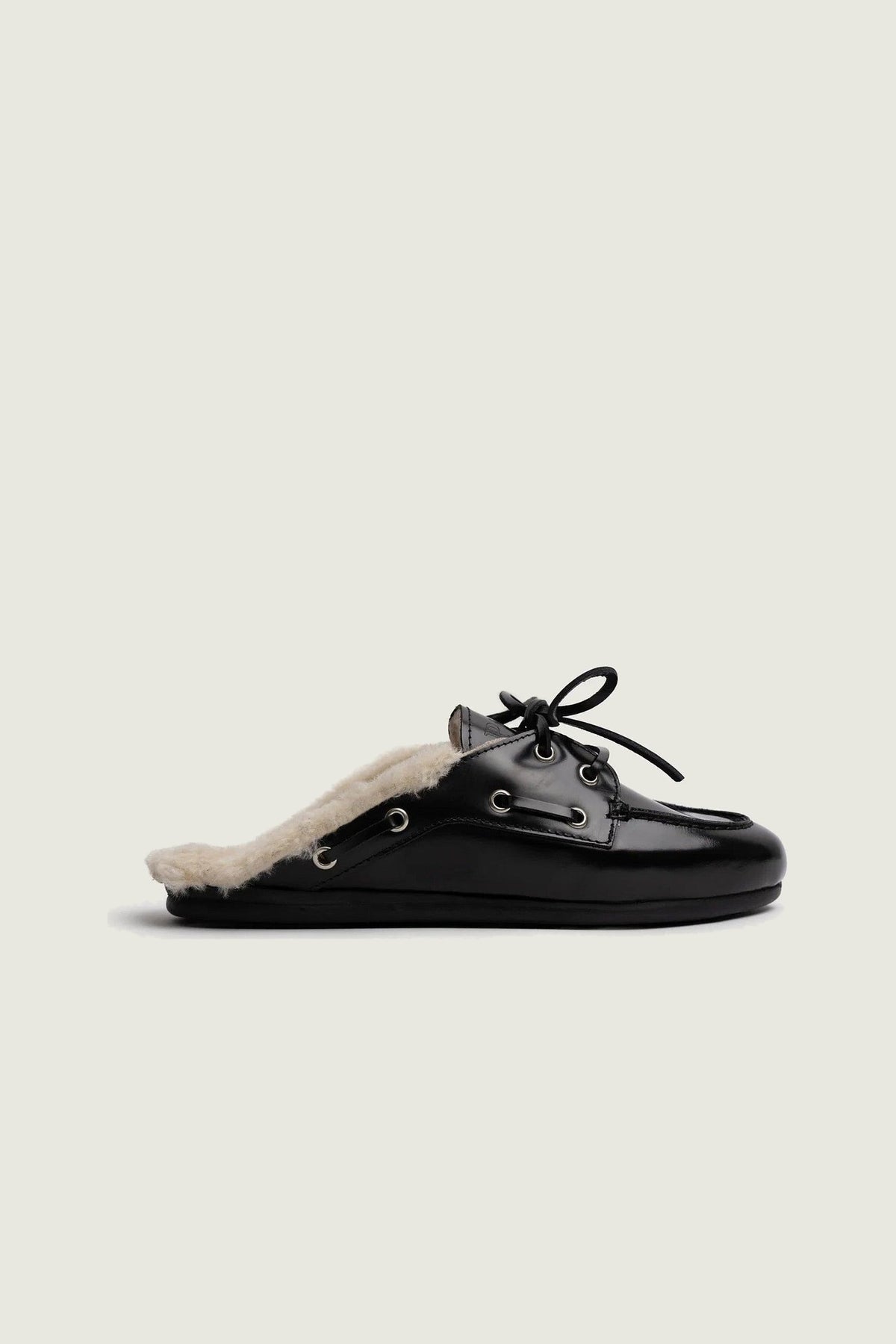 Mules fourrées en cuir Posa, noir, vue de profil